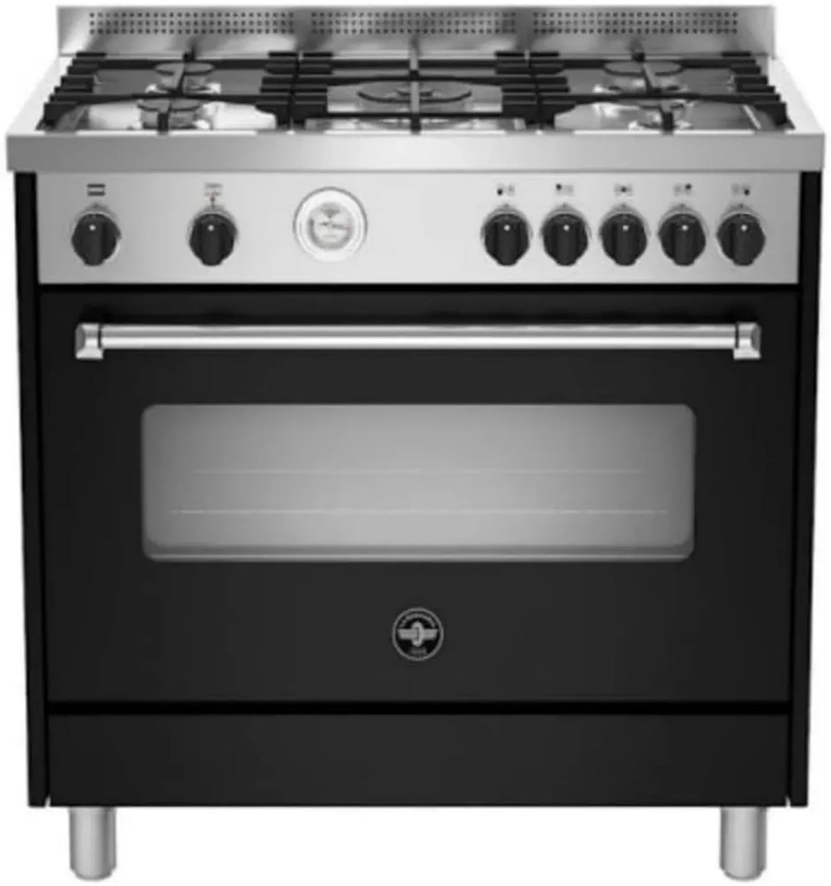 Cucina Americana 90 Cm, 5 Fuochi, Forno a Gas Ventilato, Nero Opaco, Classe A+