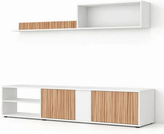 Parete Attrezzata Soggiorno con Mobile TV e Mensola, Design Versatile Bianco e Rovere, 180 x 40 x 33 cm