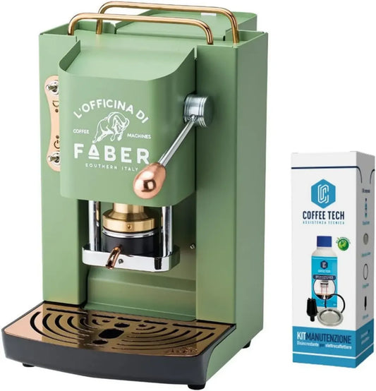 Macchina da Caffè Faber PRO Deluxe con Ottone e Kit Decalcificante, Include 20 Cialde Omaggio