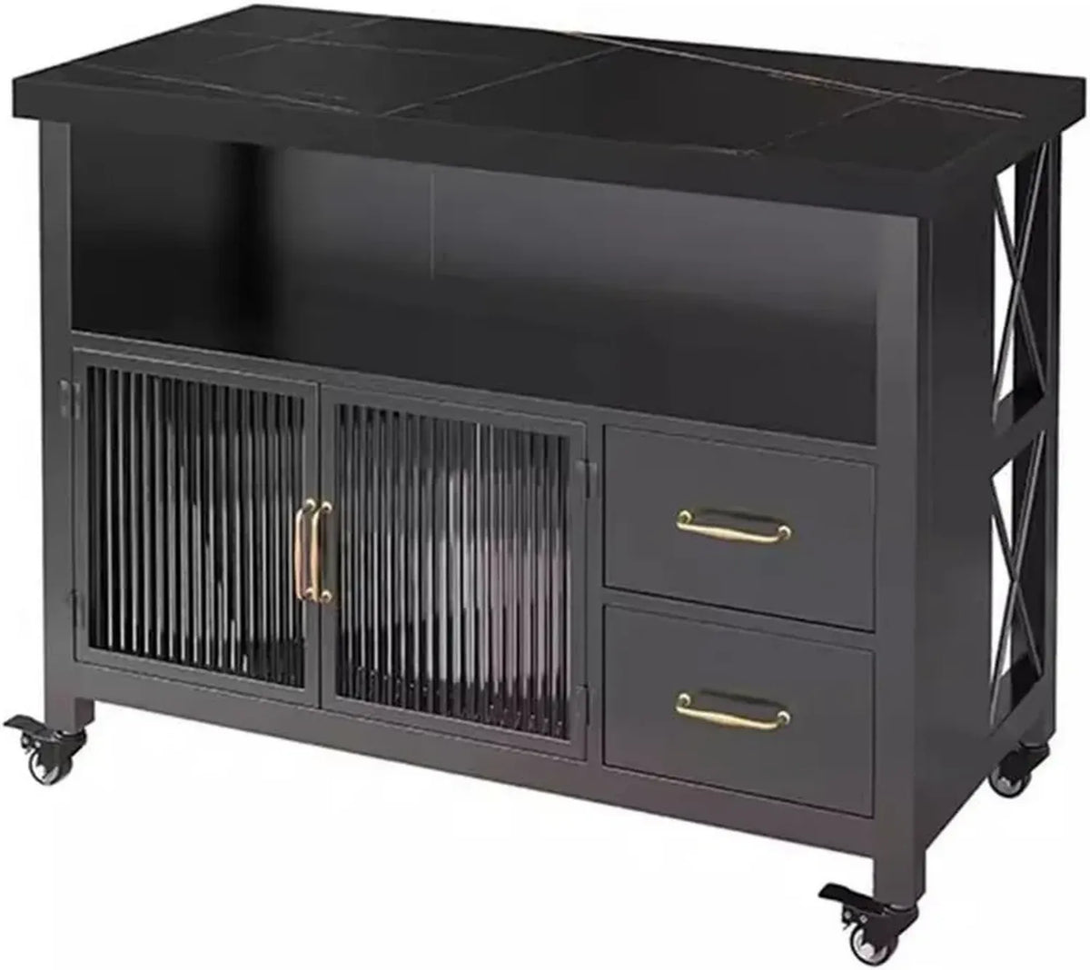 Carrello da Cucina con Ruote, Isola Multifunzionale con Cassetti e Ripiani