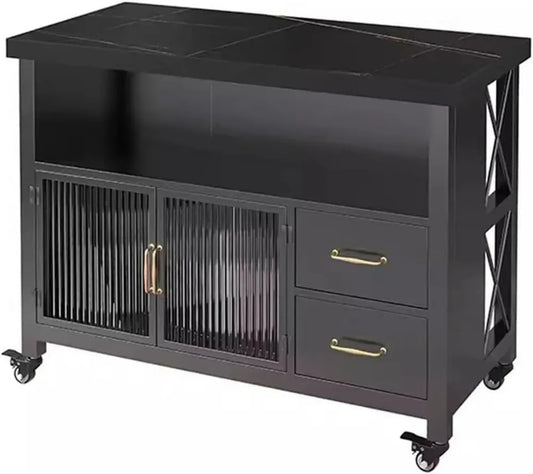 Carrello da Cucina con Ruote, Isola Multifunzionale con Cassetti e Ripiani