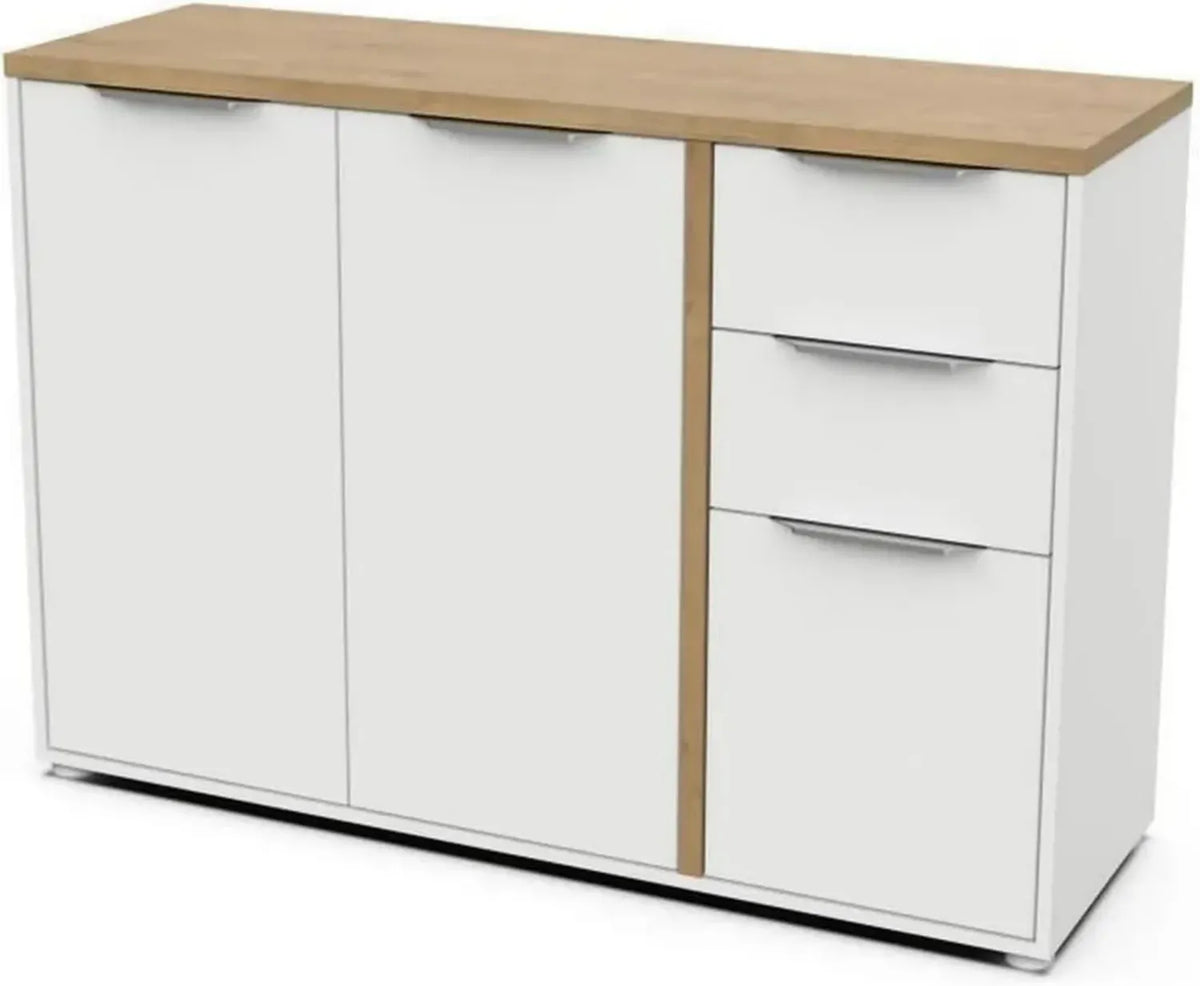 Madia scandinava bianca e rovere con 3 ante e 2 cassetti