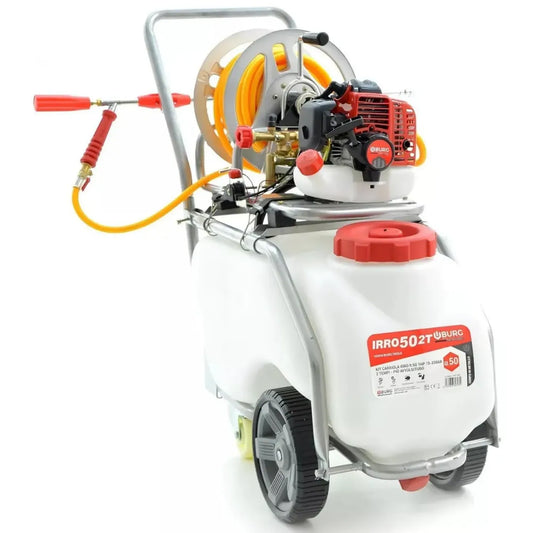 Carriola Irroratrice a Scoppio 4 Tempi con Tubo 20m e Avvolgitubo - 50L 1HP