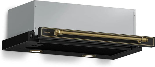 Cappa Aspirante Telescopica Klarstein Victoria, 60 cm, 358 m³/h, A++, LED, Filtro Carbone, Stile Retrò, Silenziosa 61 dB, 38W, Alluminio Lavabile, Nero