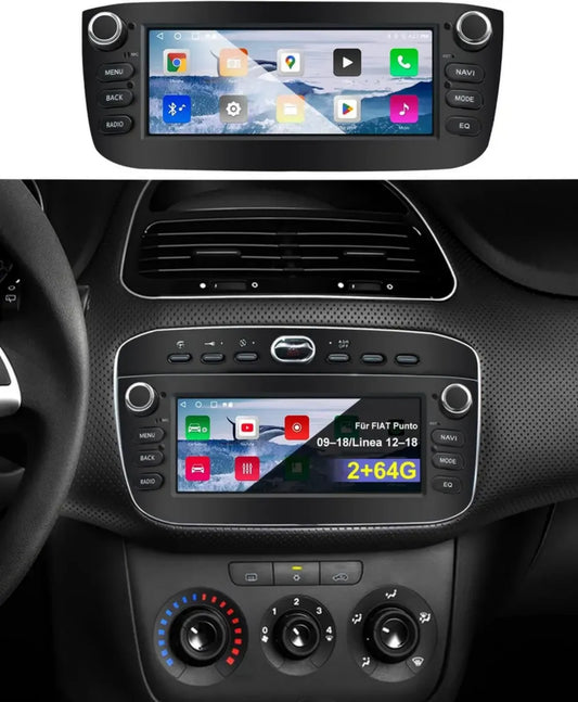 Autoradio Android 2+64G per FIAT Punto Evo e Linea 2012-2015 con CarPlay e Android Auto Wireless, Stereo Bluetooth con Telecamera Posteriore e Microfono