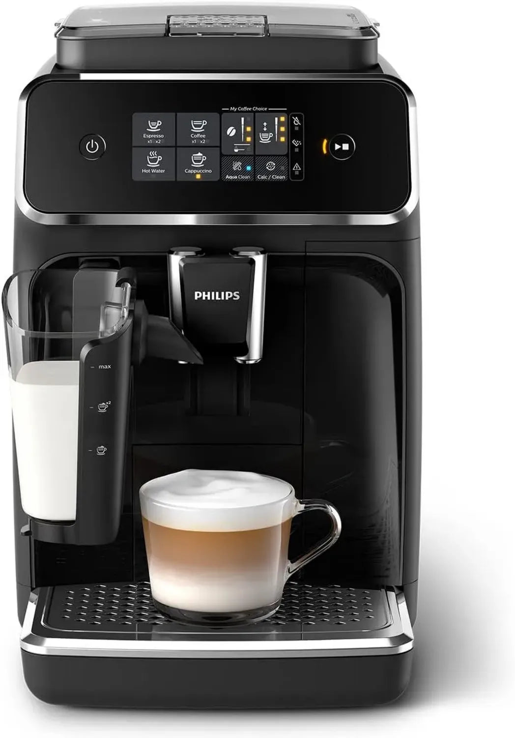 Macchina da Caffè Automatica Philips Serie 2200 con LatteGo, 3 Opzioni di Bevande, Schermo Touch, Nero Lucido