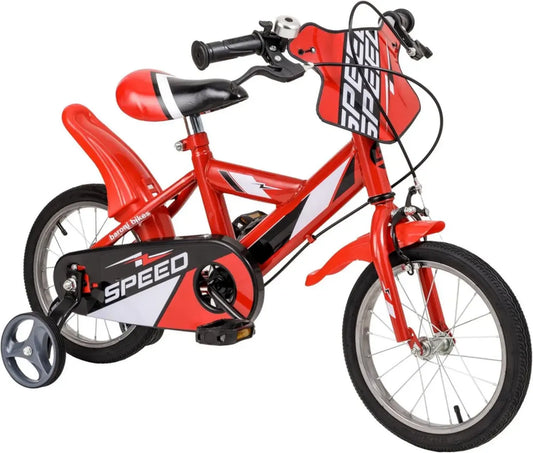 Baroni Toys Bicicletta per Bambini Rossa con Rotelle, Telaio in Acciaio, Misure 12'' 14'' 16'', Età 4-7 Anni