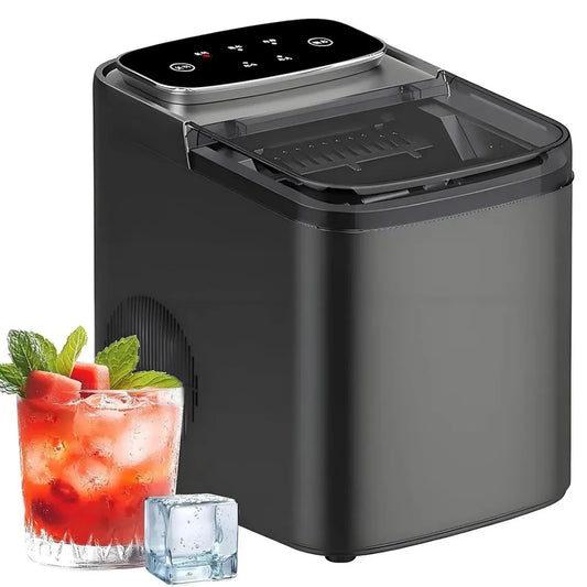 Macchina del Ghiaccio Compatta con Funzione Autopulente e Base Antiscivolo per Uso Domestico, Colore Nero