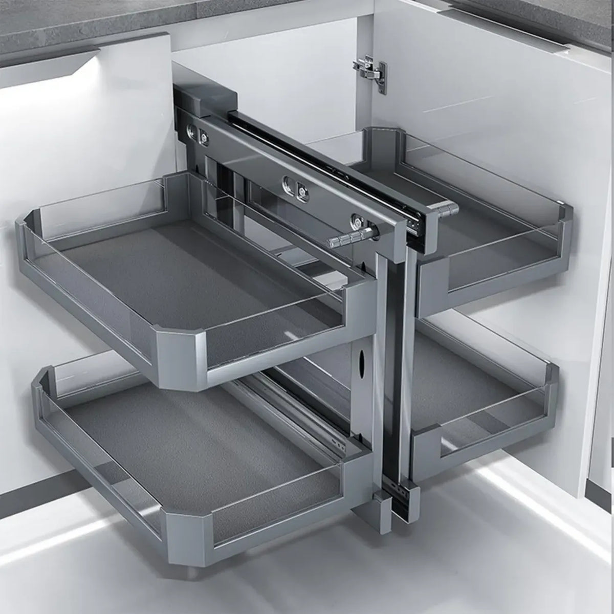 Carrello estraibile per armadi ad angolo con 4 cestelli basculanti