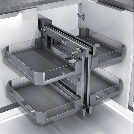 Carrello estraibile per armadi ad angolo con 4 cestelli basculanti