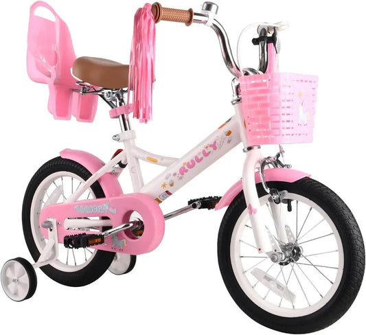 Bicicletta per Bambine RULLY 12 14 16 Pollici con Freni a Mano e Cestino, Ideale per 2-7 Anni con Dettagli Decorativi
