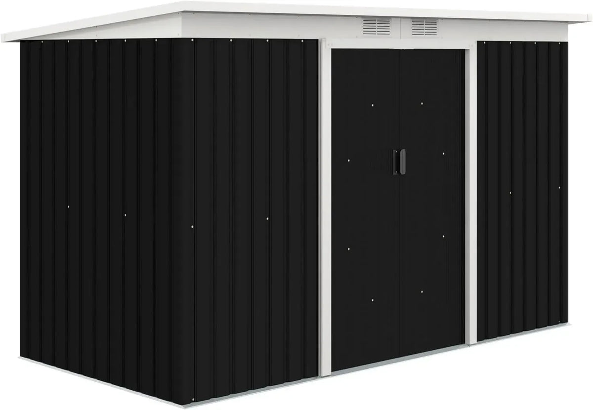 Outsunny Capanno da Giardino in Metallo 3.2m² con Doppia Porta Scorrevole, Kit di Fondazione e Ventilazione, Tetto Inclinato, Grigio e Nero
