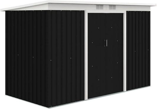 Outsunny Capanno da Giardino in Metallo 3.2m² con Doppia Porta Scorrevole, Kit di Fondazione e Ventilazione, Tetto Inclinato, Grigio e Nero